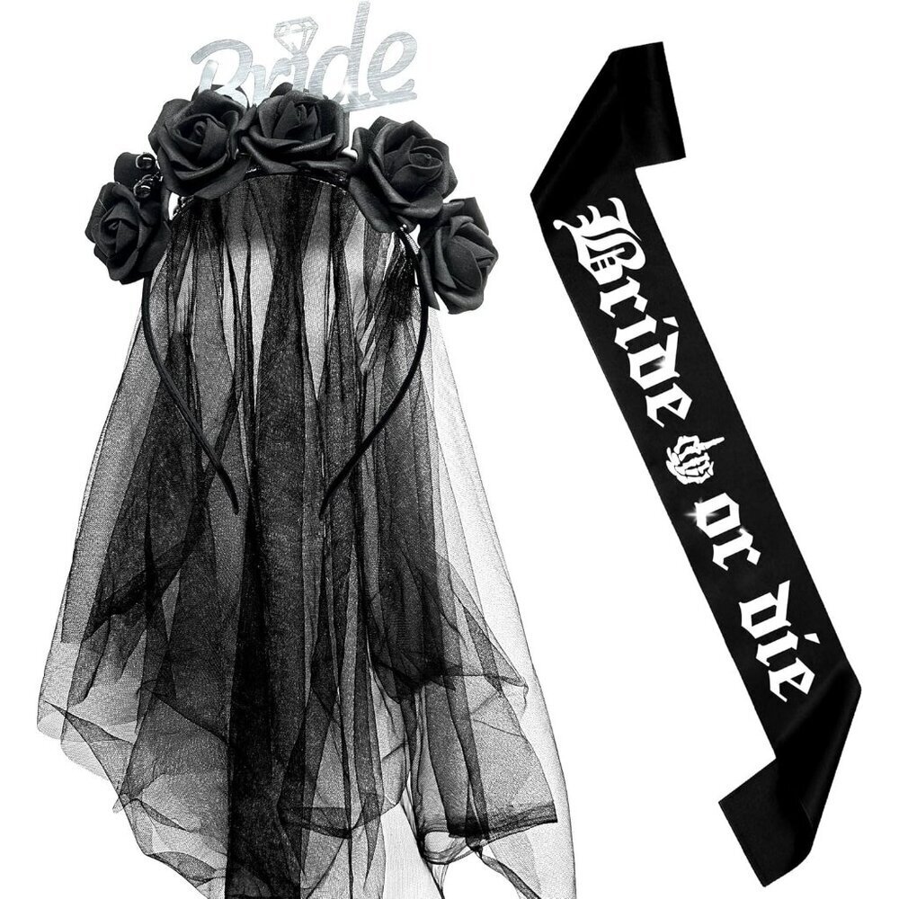 Gothic Rose Flower Headband Bride Or Die Bachelorette Party Supplies